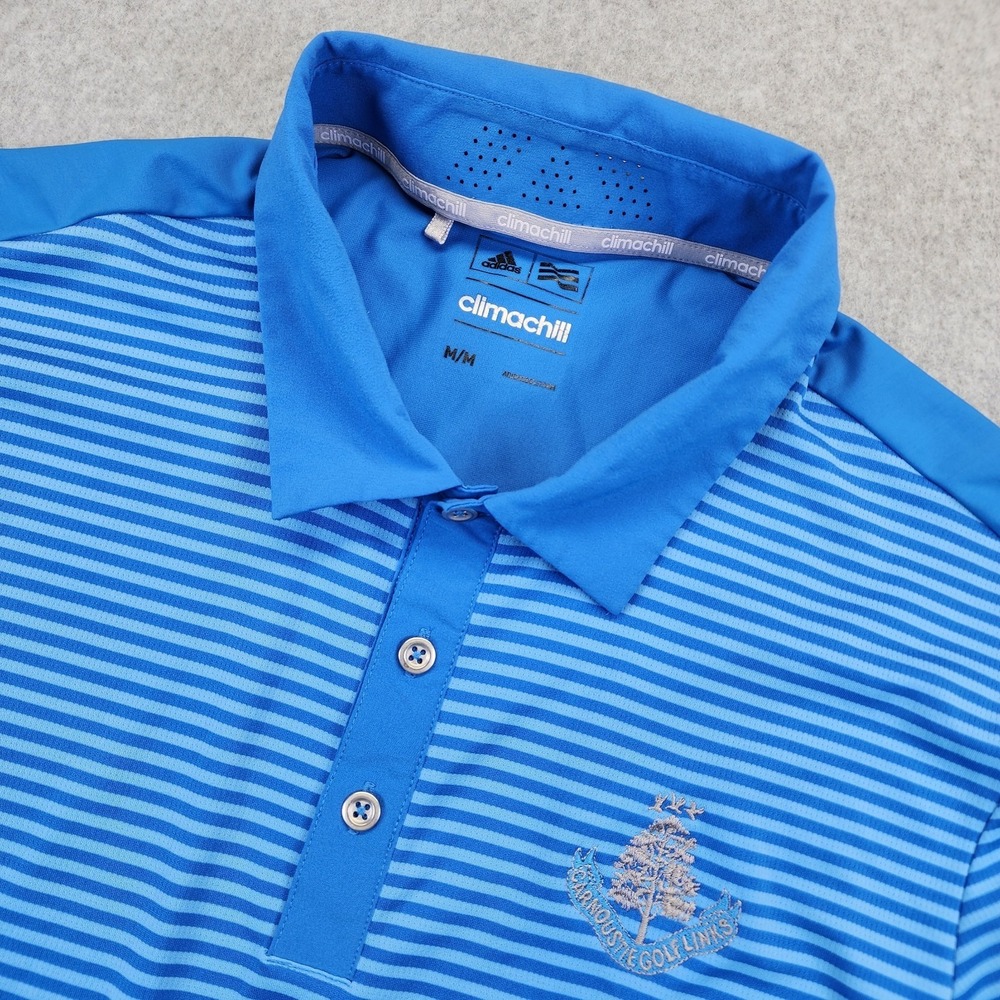 Adidas Climachill Polo Shirt Mens Medium Carnoustie Golf Links‎ Blue Striped